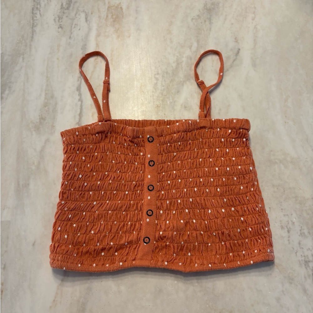 Orange/Coral White Polka Dot Button Front Roxy Tank Top. Size Small.